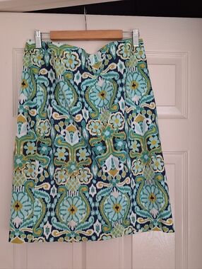 Jones New York Signature Blue Green Ikat Floral Pencil Skirt Size 10 - EUC